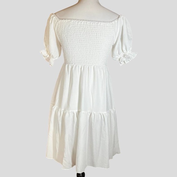 Off Shoulder Smocked White Dress - Size Small *NEW* - Picture 3 of 6